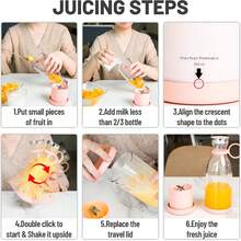 Portable Juicer Blender, 350ml Rechargeable Electric Blender For Fresh Juice, Fruit & Milkshakes, Easy Clean, Compact Travel Cup For Gym, Office, Home(Pink) - Pink - View 7