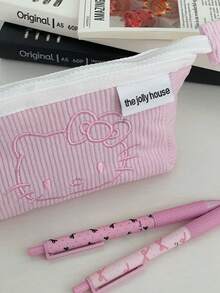 1个粉色可爱女孩小收纳袋，学生文具盒，灯芯绒大容量铅笔盒 - 彩色 - 查看 5