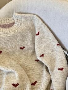ii 大码女式爱心图案套头毛衣，长袖，秋冬款 - 杏色 - 查看 3