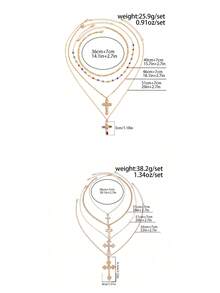 4pcs Vintage Fashionable Multi-Element Metal Cross Pendant Necklace, Layered Charm Necklace Set For Women - Yellow Gold - View 11