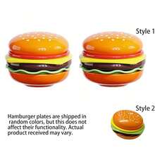 6件套汉堡叠放餐具套装，含蘸酱碟、寿司盘、小吃甜点盘及带盖餐盘，是野餐和派对的理想之选，耐用塑料材质，含汉堡面包托盘