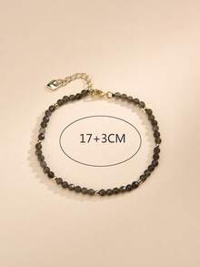 1pc Bohemian 18K Gold Plated Natural Smoky Quartz Bead Bracelet, Suitable For Women's Daily Wear And Stacking - Smoky Crystal 2 - View 4