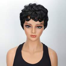 Black And Brown Wig Density Women's Curly Wave Pixie Cut Wig With Bangs | Glueless Rose Net Cap,High-Temperature Resistant Synthetic Wig, Natural Look | For Daily & Party Use - Multicolor - View 12