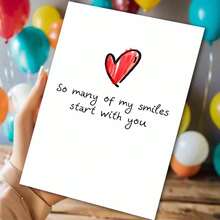 1PC So Many Of My Smiles Start With You Heart Illustration Greeting Card With Envelope Romantic Love Quote Design For Valentine's Day, Ideal For Friends, Lovers, Colleagues, Anniversary And Special Occasion Gift