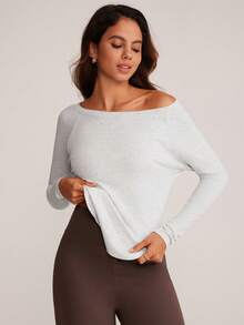 VUTRU Fitted Crew Neck Long Sleeve Ribbed Athletic T-Shirt Top, Suitable For Yoga, Running, Dancing