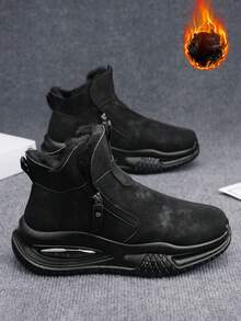 Giày đi tuyết nam, lót lông mùa đông, đế đệm thể thao, cổ cao, chống trượt ngoài trời, giày tập trượt tuyết ấm áp, giày đi tuyết da đa năng, lót lông thoải mái, giày đi tuyết đế dày giảm sốc dành cho chạy bộ thể thao ngoài trời. - màu đen - Xem 4