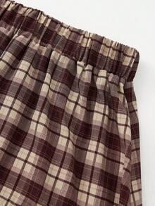 EARO Women's Long Plaid Layered Skirt, Comfortable Fabric, Non-Stretch Elastic Waist, Casual Long Plaid Skirt, Suitable For Daily Wear - 咖啡色 - 查看 5