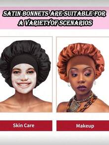 3pcs Women's New Wide Version Solid Color Silk Nightcap, Satin Hair Cap - Soft Shower Cap, Equipped With Comfortable Elastic Band, Suitable For Daily Use, Silk Cap, Satin Cap, Christmas Gift, Gift For Girlfriend, Gift For Boyfriend, Gift For Family, Gift For Dad, Gift For Mom, Suitable For Home, Bathroom And Bedroom Use. Good Helper For Home And Bathroom Decoration,