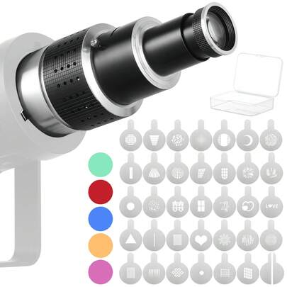 Eonix Kit de Óptica Bowens Mount - 35 plantillas GOBO y 5 filtros de color para iluminación de estudio creativa - Compatible con el montaje Bowens estándar de 100 mm (se adapta a Aputure, Godox, Neewer, etc.)