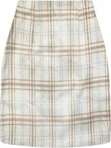 Plaid Skirts For Women, Pencil Mini Skirts For Women High Waist Bodycon Christmas Holiday Fall Winter Skirts - 米色 - 查看 11