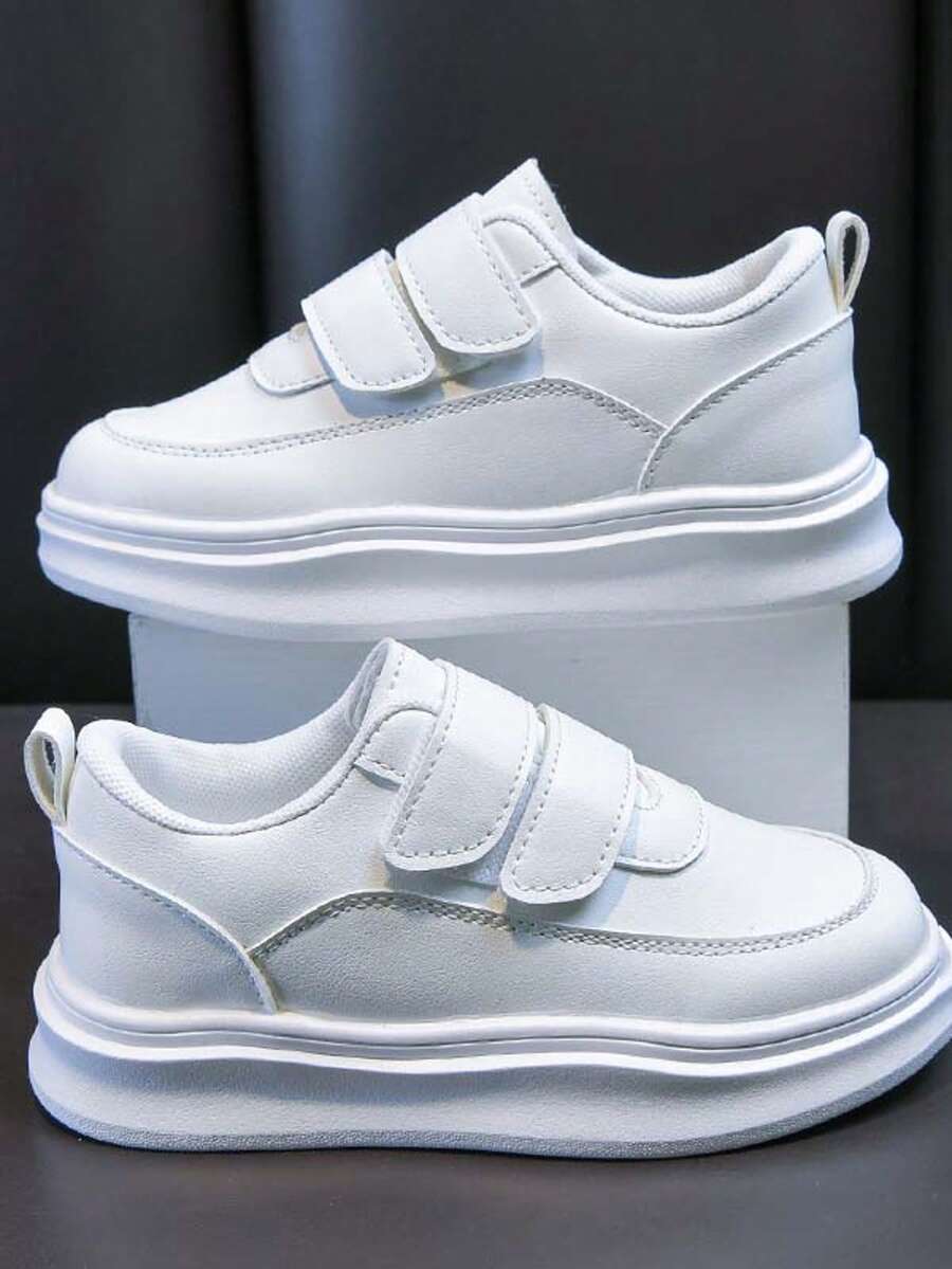 1 Pair Kids' Flat Non-Slip Casual Sports Shoes, Boys' Athletic Running Sneakers, Girls' Versatile Fashion Casual White Shoes, School Shoes - White - View 1