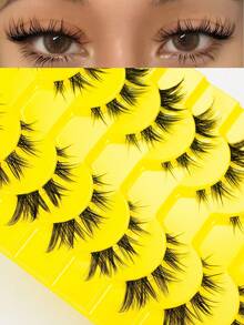 Fengxiu Eyelash 10对交叉式柔软假睫毛，蓬松自然的3D水貂毛假睫毛，可拉长或缩短睫毛，易于使用，适合初学者，约会旅行必备 - 交叉款 - 查看 3