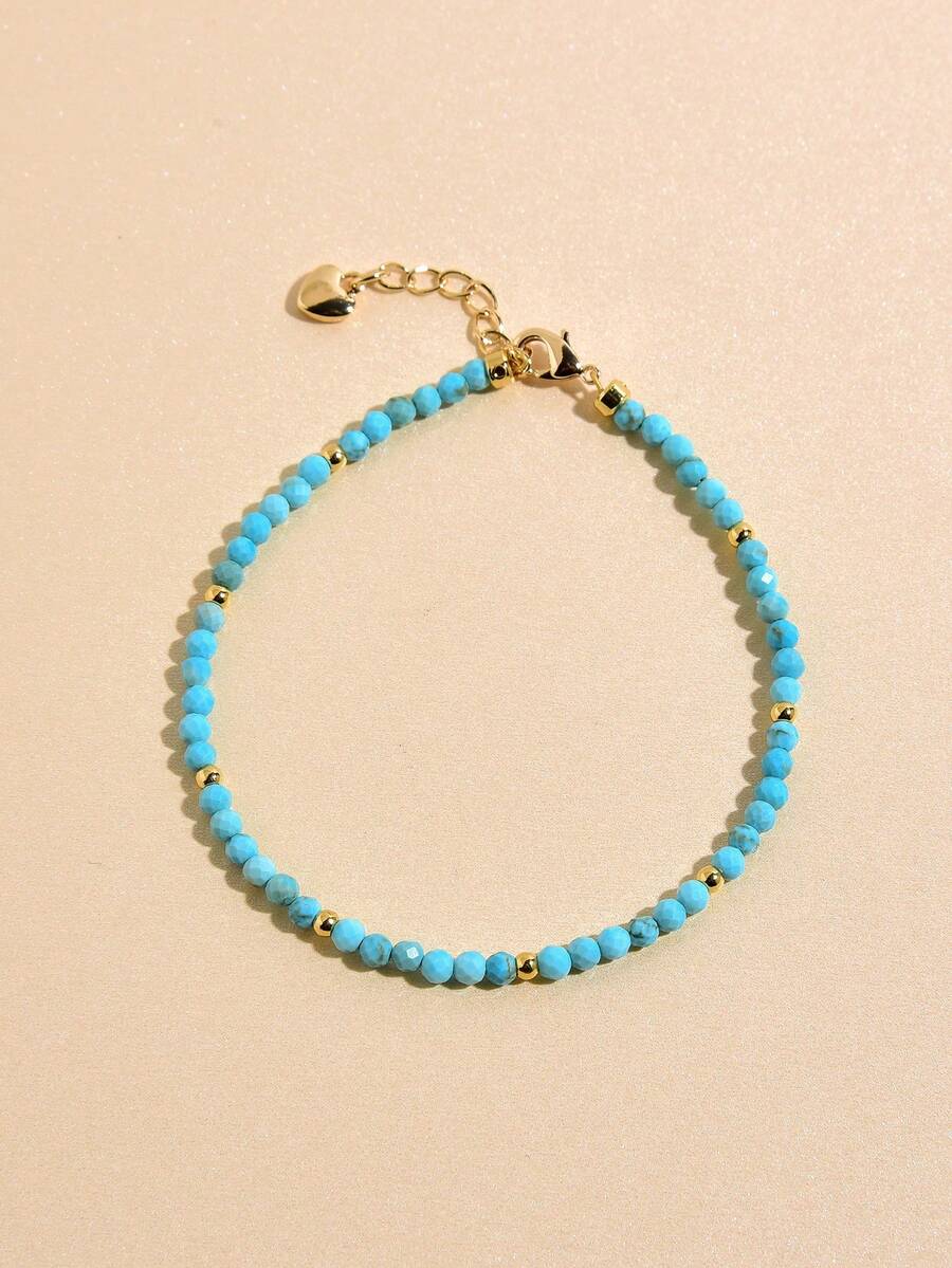 1pc 18K Gold Plated Natural Turquoise Faceted Bead Women Bracelet - Turquoise - View 1