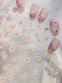 1pc Chinese Mother-Of-Faux Pearl Pink Floral Enchanting Blooming Petals Sparkling Flowers Press-On Nail Stickers 5D Nail Art Botanical Elegant Oriental Self Adhesive Nails For Women's Sophisticated DIY Manicure Decals Nail Supplies - Multicolor - View 7