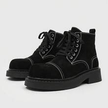 Thick-Soled Lace-Up British Style High-Top Shoes Retro New Thick-Soled Lace-Up Men's Boots - Màu be - Xem 8