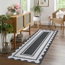 Kitchen Bordered Home Decor Geometry Area Rug Soft Low Pile Non Slip Carpet Stain Resistant Floorcover Washable Thin Non Shedding Entrance Runner Rug Modern Easy To Clean Printed Mat Throw Rug For Laundry Living Room Hallway Bathroom Bedroom Dinning Room - 黑色 灰色 - 查看 4