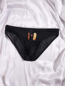 Valentine's Day Men's Black Printed Pattern Breathable Comfortable Holiday Briefs - Black - View 2