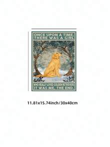 1张无框金毛犬爱心海报，“从前有个女孩爱金毛犬……那就是我！”印刷品，充满奇思妙想的爱狗人士墙饰，可爱小狗卧室装饰，宿舍必备，送给养狗人士的礼物，唯美动物海报 - 彩色 - 查看 11