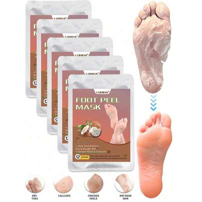 5片装足部去角质面膜，去角质撕拉式去除老茧死皮，适用于干燥皲裂的足部，男女通用，令双足柔软光滑。