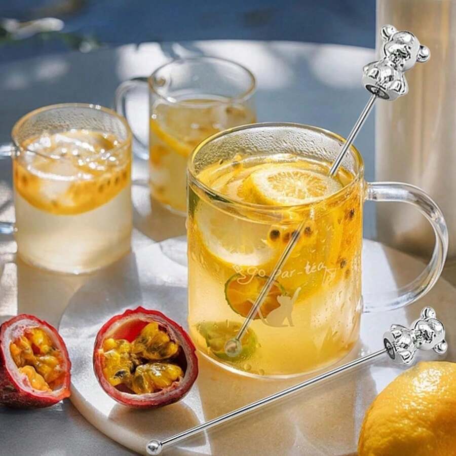 マドラー ステンレス 攪拌棒 2本セット 可愛い クマ ロングマドラー 飲物カクテル ミキサー バー ハニー マドラー ハニースティック シルバー お茶 牛乳 蜂蜜 コーヒー 撹拌棒 家庭用 業務用 キッチン用品 18.5cm - シルバー - チェックする 1