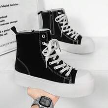 Men's Fashionable Casual Boots, Canvas & Denim Upper Material, Soft & Flexible, Adjustable Lacing For Customized Fit, Flexible & Shock-Absorbing Sole, Versatile For Daily Wear - Black - View 3