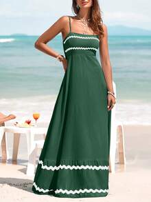 PRETTYGARDEN Women's Summer Flowy Maxi Dress Vestidos Casual Sleeveless Strap Ruffle Wedding Guest Graduation Beach Party Travel Vacation Long White Dresses - 墨綠色 - 查看 3