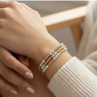 Set de 3 piezas de pulseras minimalistas estilo bohemio con cuentas doradas, pulseras de cuentas de cobre intercaladas con cuentas de cobre plateadas, pulsera elástica de cuentas de cobre, pulseras apilables, pulsera de cuentas de cobre chapada en oro de 18K, resistente al agua, sin decoloración, pulsera para parejas, regalo para amigos, pulsera para hermanas, regalo familiar, regalo del Día de San Valentín, regalo de Navidad, regalo del Día de la Madre, regalo de graduación