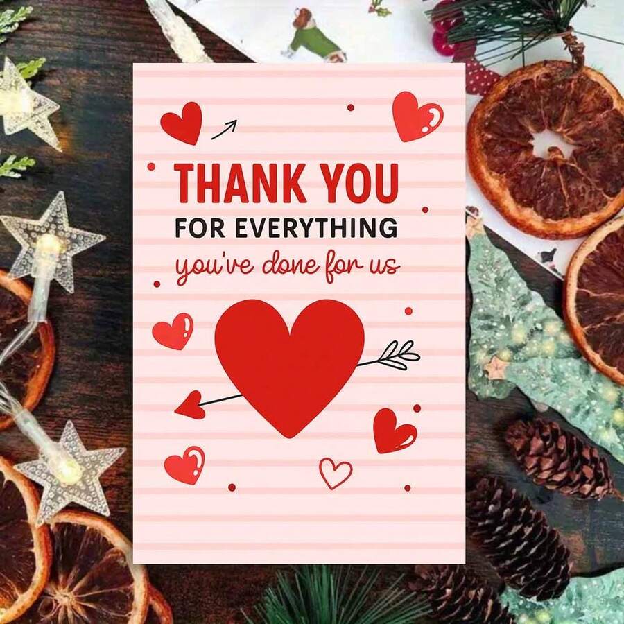 1pc "Thank You For Everything" Heartfelt Appreciation Card - Pink Stripe Background, Red Heart & Arrow Design, Warm Gratitude Message, Includes Red Envelope – Perfect Gift For Loved Ones, Friends, Caregivers, Thoughtful Cards For Honoring Kindness & Support