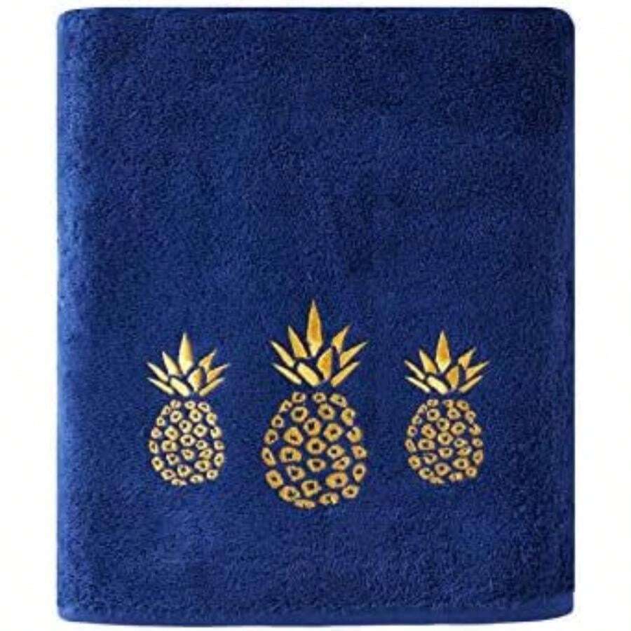 SKL Home - Juego de Toallas de Mano de piña Dorada, Color Blanco(Toalla de baño, azul marino) - Multicolor - Ver 1