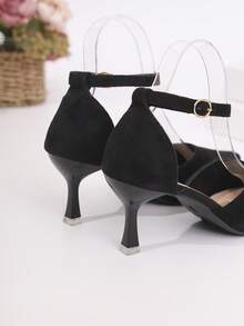 Women's Pointed-Toe D'Orsay Low-Heel Pumps With Ankle Strap For Banquets - Black - View 7
