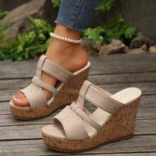 Sandal đế xuồng hở mũi khoét rỗng, vân gỗ, cỡ lớn dành cho nữ. - Màu be - Xem 3
