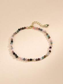 1 pieza Pulsera bohemia chapada en oro de 18K con cristal natural y cuentas de piedra, adecuada para uso diario y apilamiento de mujeres - Cristal coloreado 2 - Ver 5