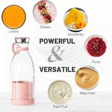Portable Juicer Blender, 350ml Rechargeable Electric Blender For Fresh Juice, Fruit & Milkshakes, Easy Clean, Compact Travel Cup For Gym, Office, Home(Pink) - Pink - View 3