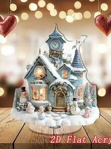 2 pezzi Villaggio natalizio in acrilico 2D con renne e capanna, decorazione da tavolo per le vacanze, decorazione natalizia da collezione, senza elettricità, adatta per casa e ufficio, decorazione da giardino esterno, stampa piatta 2D, senza piume