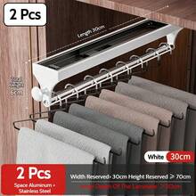 FOOKE 1pc Ivory Pull-Out Sliding Clothes Hanger, Convenient And Multifunctional Wardrobe Storage, With Painted Metal Hangers, Heavy-Duty Adjustable Hanging Rod, Space-Saving Aluminum Hanger Rod, Suitable For Bedroom Closet, Apartment, Dorm - White - View 18