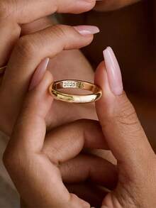 1pc Custom Stainless Steel Laser Engraved English Name Numerals Ring, Warm And Unique Accessory Jewelry, Light Luxury Of Men And Women's Jewelry Accessories, A Surprise Gift For Your Loved Ones, Family And Friends - Multicolor - View 5