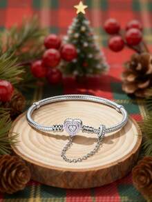 1 件迷人 16-22 厘米真心心形珠子编织皮绳手链 适合女友礼物 精美女士珠宝 - 銀色 - 查看 7