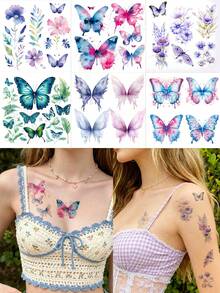 STARTTOOS Sparkling Butterfly Tattoo Sticker, Gradient Butterfly Flower Pattern, Temporary Fake Tattoo Sticker Suitable For Fingers, Ears, Shoulders, Neck, Collarbone DIY, Daily Party, Festival Gift, Body Waterproof, Realistic Tattoo Sticker - Multicolor - View 2