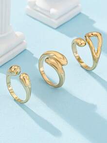 3pcs Minimalist Smooth Golden Geometric Water Drop Stackable Rings Set, Suitable For Women's Daily Wear, Best Gift For Valentine's Day, Girlfriend, Mother - Yellow Gold - View 5