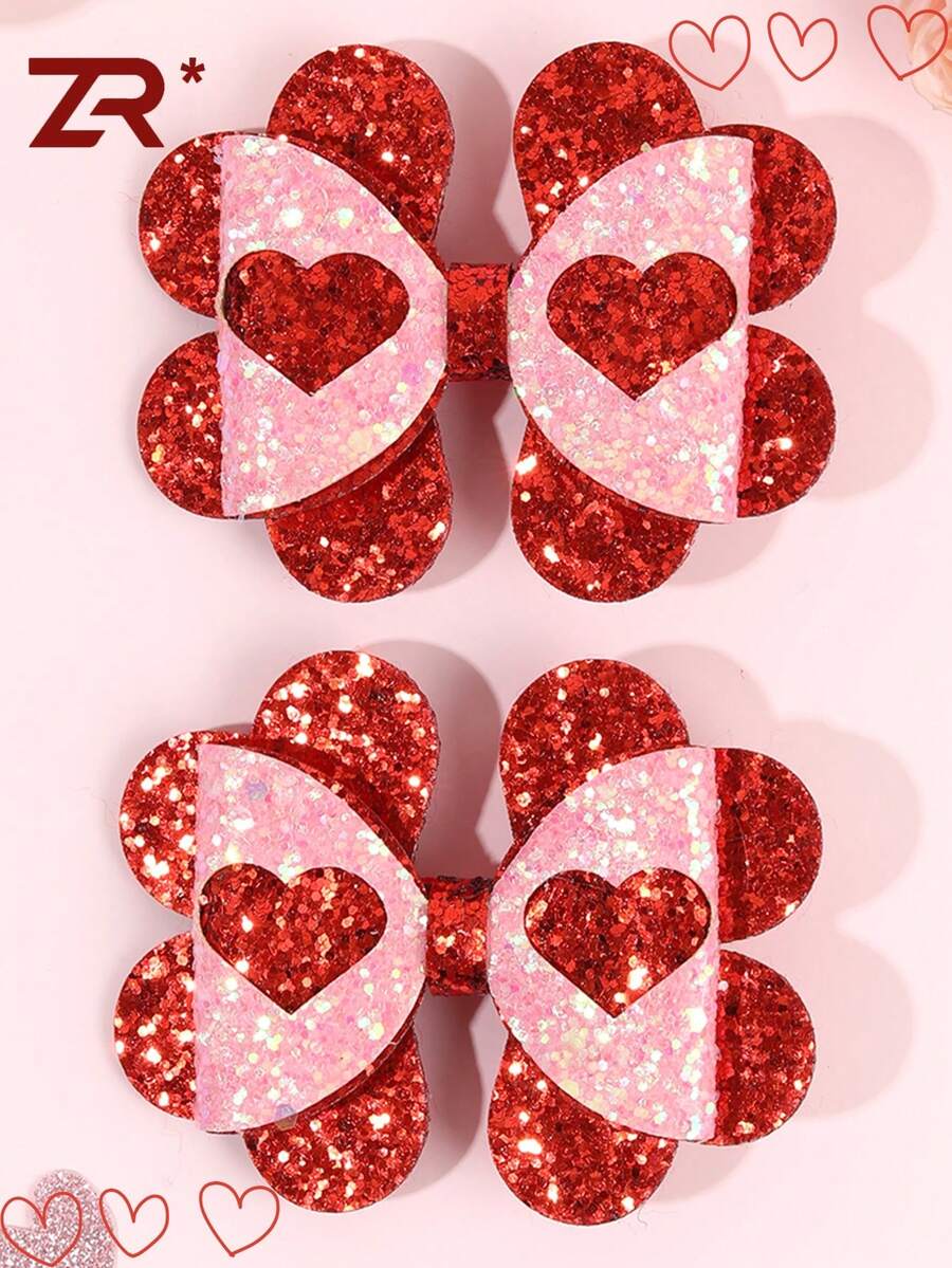 Lot de 2 pinces à cheveux nœud rouge pour la Saint-Valentin, idéales pour les filles et les adolescentes. Accessoires de cheveux à paillettes brillantes, pinces à cheveux de fête, décoration élégante et à la mode pour la Saint-Valentin. Joyeuse Saint-Valentin à elle ! - Multicolore - Voir 1
