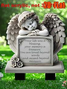 1pc Classic Angel Memorial Plaque, 7.8 "X6.29" Acrylic Garden , Ground Mounted, Weather Resistant Outdoor Decor, Easter Remembrance, Lenten Decor, No Electricity Required - 彩色 - 查看 5