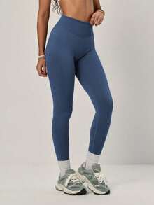 PinkTip 1 szt. Damskie, jednokolorowe, elastyczne legginsy sportowe do jazdy na rowerze, ściągające w pasie, wyszczuplające, wygodne, odpowiednie do pieszych wędrówek na świeżym powietrzu, jogi, fitnessu i biegania. - Królewski Niebieski - Zobacz 4