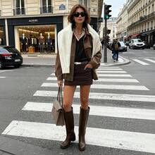 Women's Banana Knee High Boots Square Toe Chunky Block Heel Long Boots Comfortable Low Heel Pull On Riding Boots Campus Boots - Cà phê nâu - Xem 5