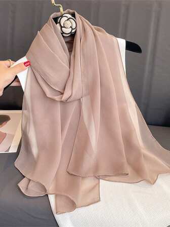 1pc Women's 50*160cm Minimalist Classic Solid Color Lightweight Chiffon Scarf, Skin-Friendly Comfortable Sunscreen Shawl, Suitable For Daily Use
