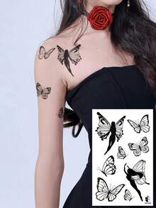 STARTTOOS Black Dynamic Butterfly Tattoo Sticker With Multiple Butterfly Flower Patterns Temporary Fake Tattoo Sticker Suitable For Wrist, Ankle, Shoulder, Neck, Collarbone DIY Daily Party, Festival Gift Waterproof Realistic Body Tattoo Sticker - Multicolor - View 18