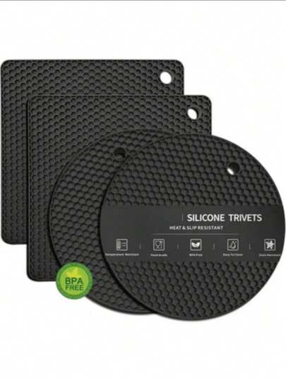 4pcs Silicone Heat Resistant Pads - Heat Resistant Non-Slip Pot Holders, Kitchen Trivet Mats, Durable Washable Silicone Pads, Multipurpose Bottle Opener And Coasters