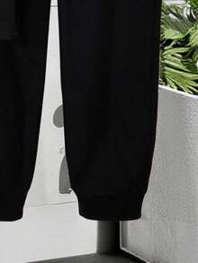 男童卡通印花圆领短袖T恤和裤子套装 - 黑色 - 查看 7