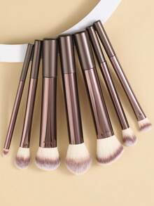 7pcs Professional Makeup Brush Set, Including Blush Brush, Powder Brush, Concealer Brush, Eyeshadow Brush, Complete Makeup Tools, Great For Travel And Gift - Coffee Brown - View 4