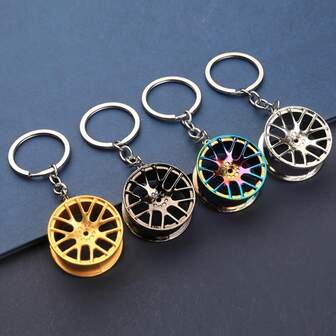 1pc Creative Tire Shaped Car Keychain, Metal Tire Keyring, Suitable For Backpack, Car Key Pendant