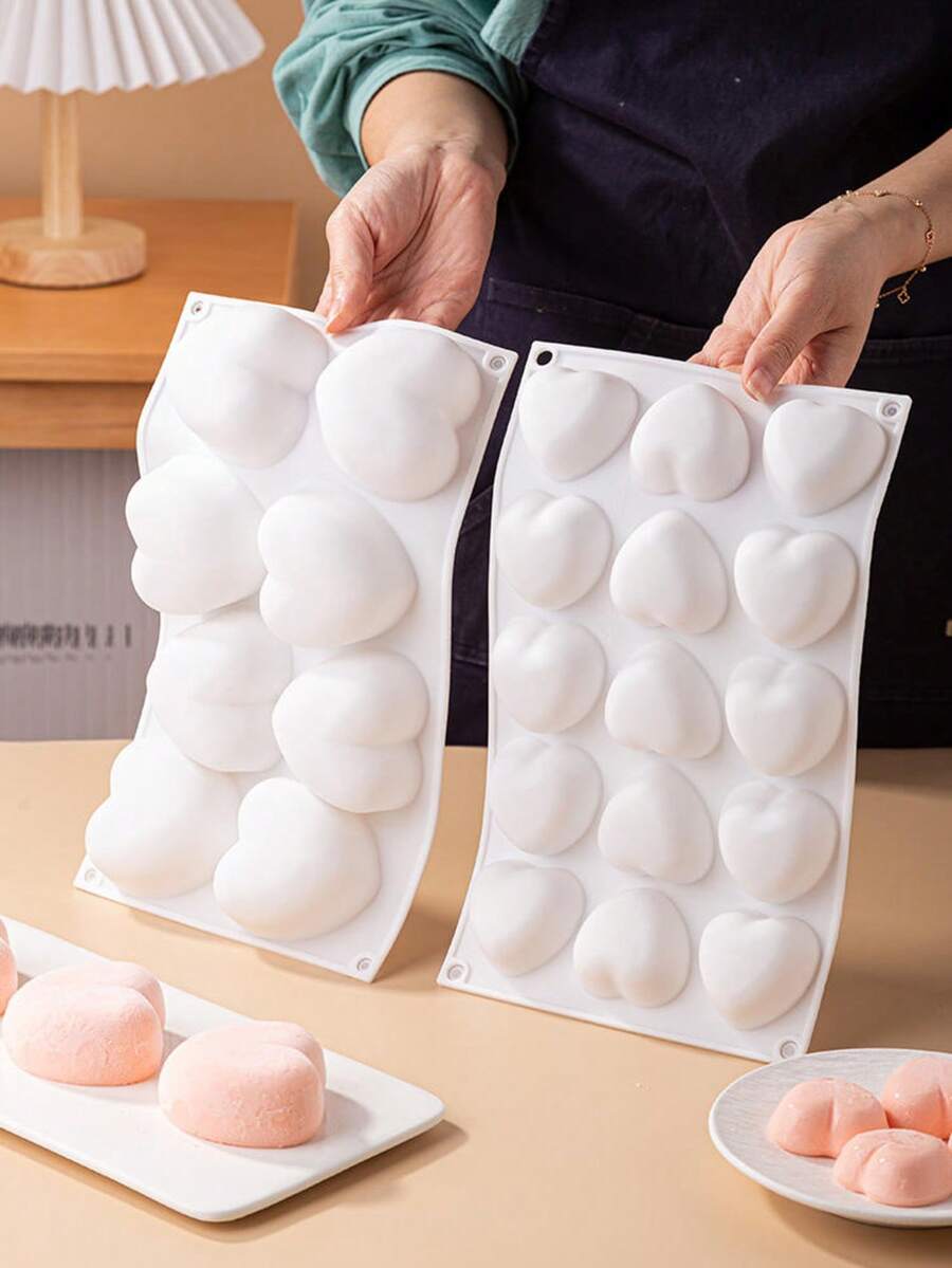1个装 8/15/35/42孔心形硅胶蛋糕模具，情人节心形慕斯蛋糕模具，结婚纪念日蛋糕装饰，心形法式甜点果冻布丁烘焙模具，厨房烘焙工具